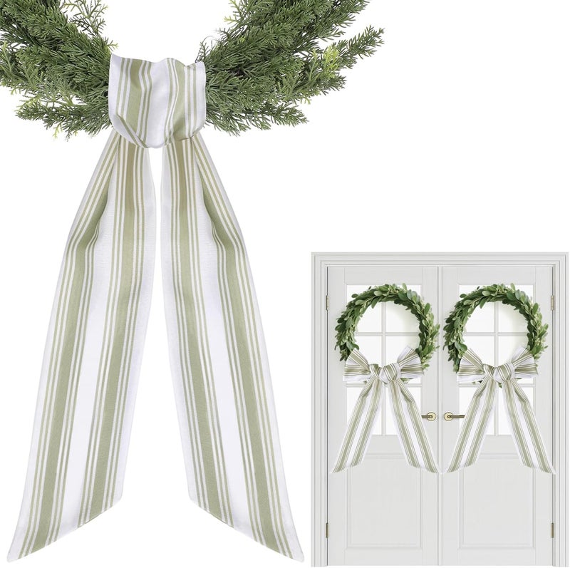 PartyforU Wreath Sash for Front Door - 2 Pcs Boho Stripe Sashes for Wreaths Garland Doorway Yard, 60 Inch Blank Wreath Scarf for Embroidery Monogram Rustic Farmhouse Home Decor - Image 1
